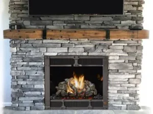 Updated stone fireplace with insert